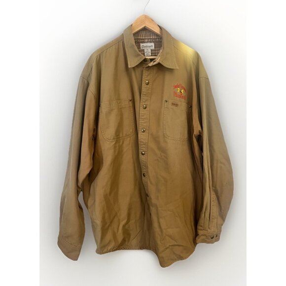 Carhartt Mens Blanket Lined Relaxed Fit Flannel Shirt Tan Jacket Coat XL Tall. - Picture 1 of 7